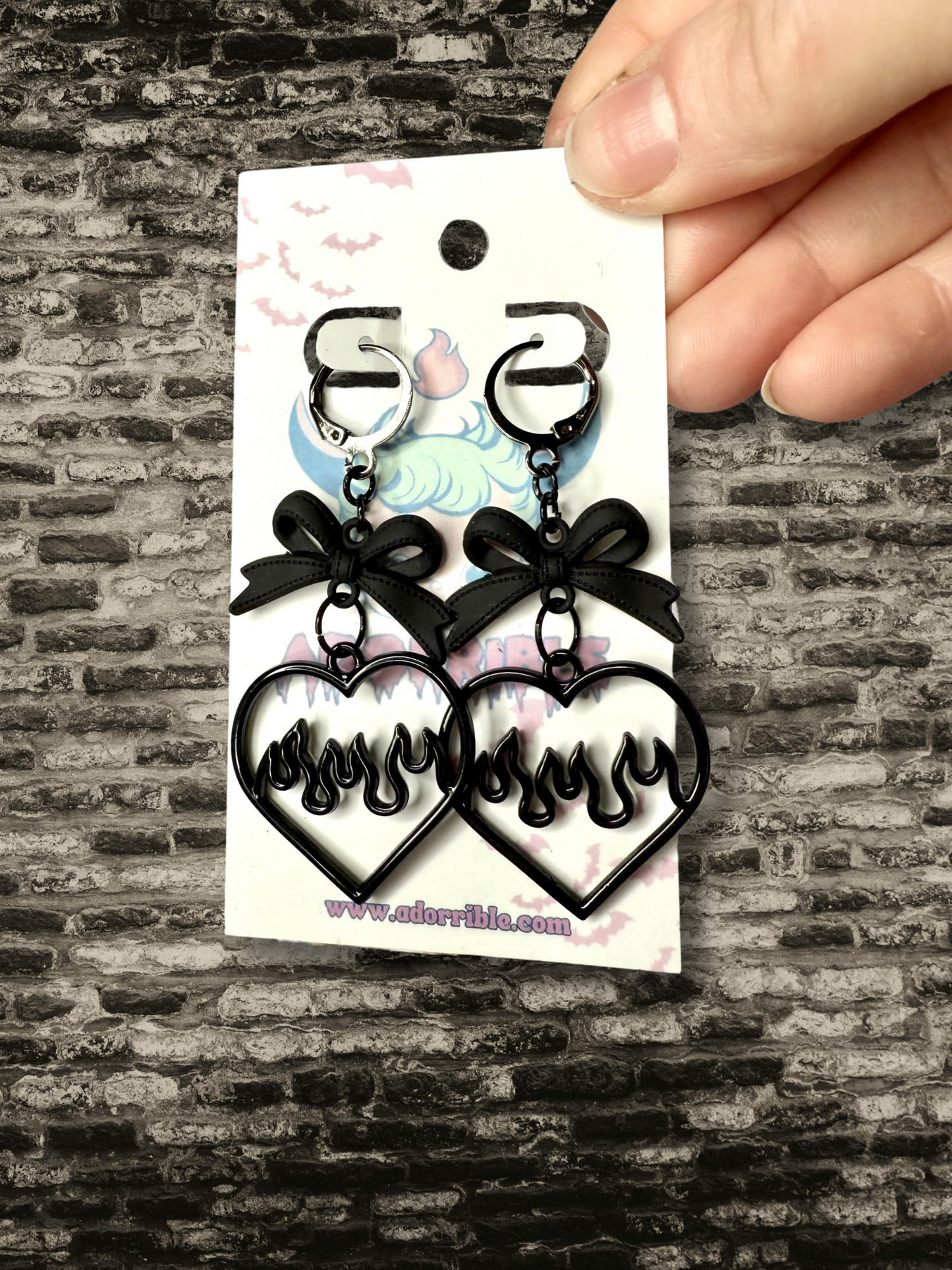 Y2K Flaming Heart Bow Dangle Earrings