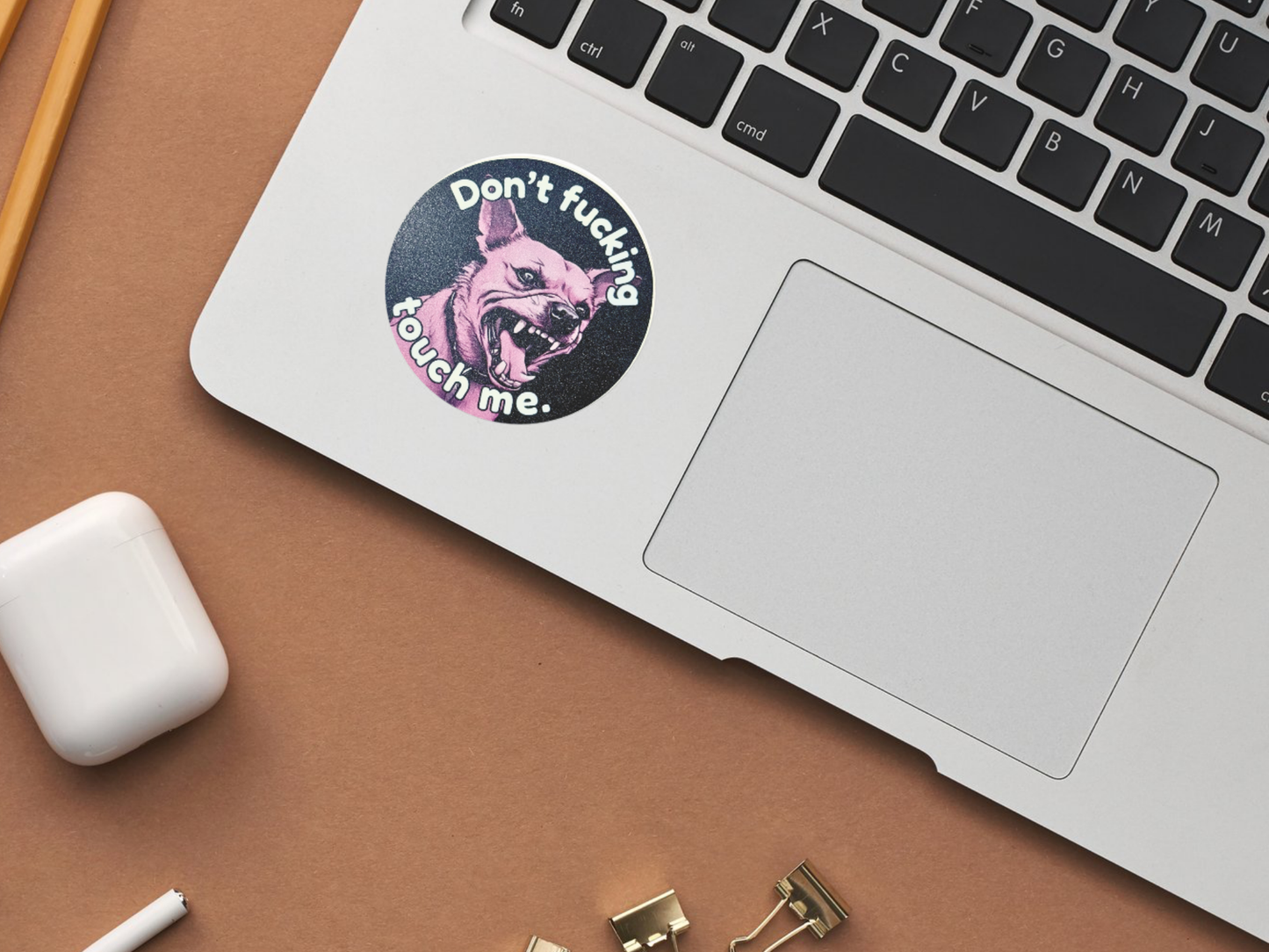 Don’t Touch Mean Puppy Matte Round Sticker