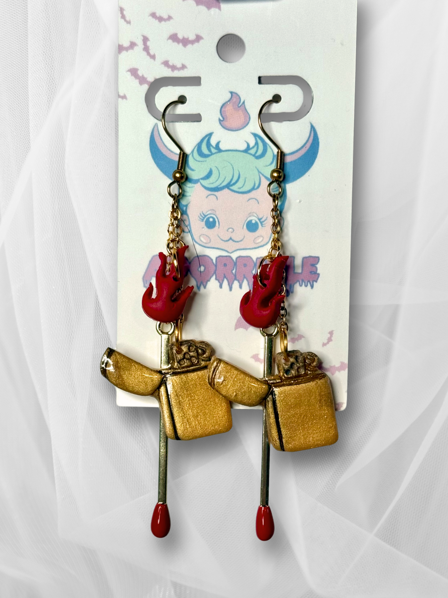 Lighter/Matchstick Long Dangle Earrings