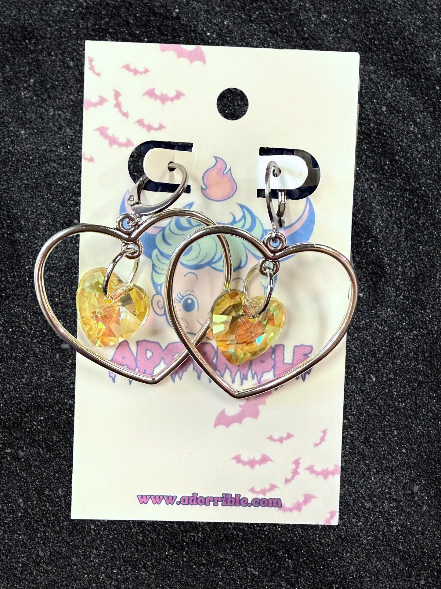 Heart Shaped Hoop Earrings with Heart Crystals