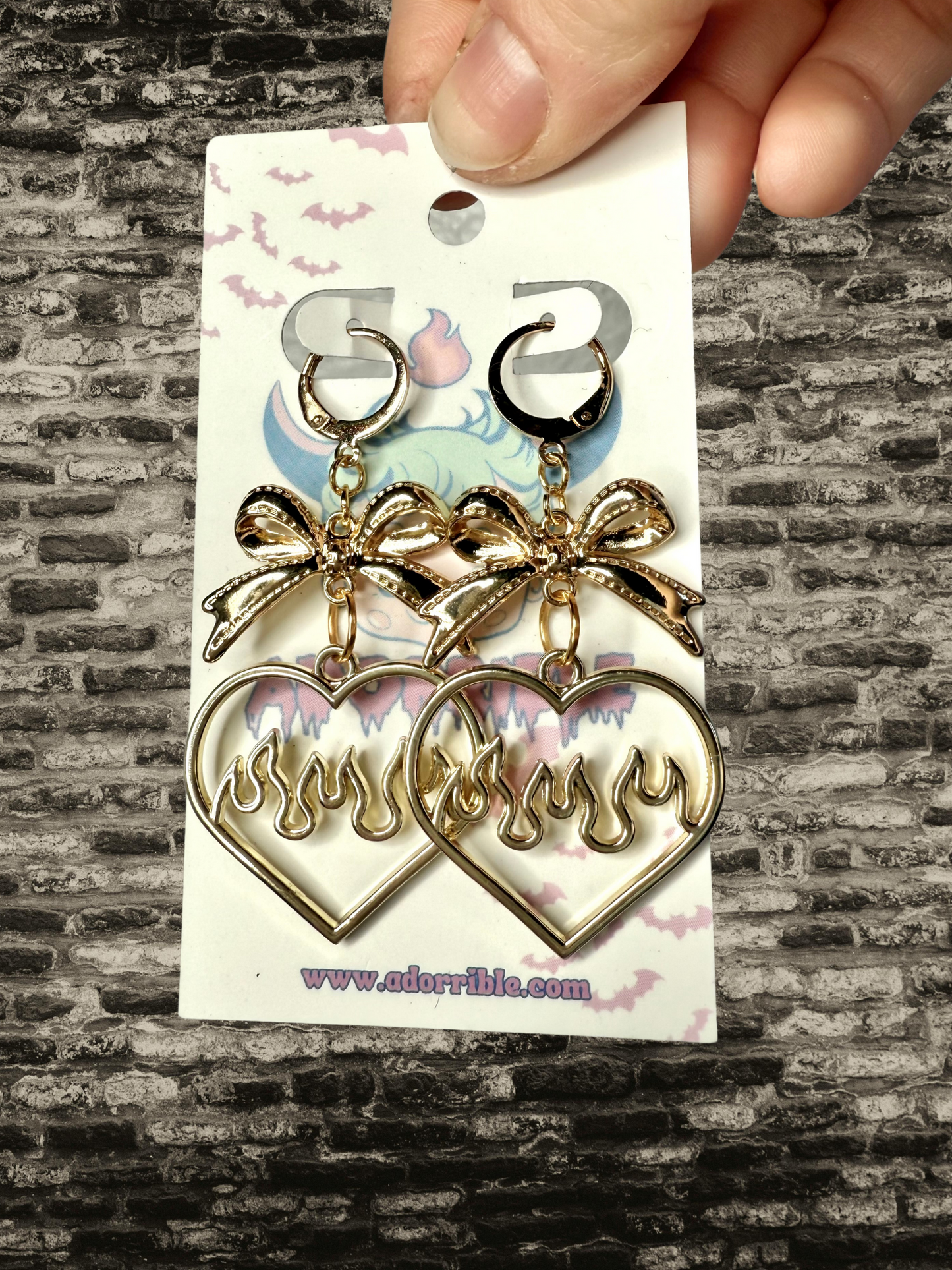 Y2K Flaming Heart Bow Dangle Earrings