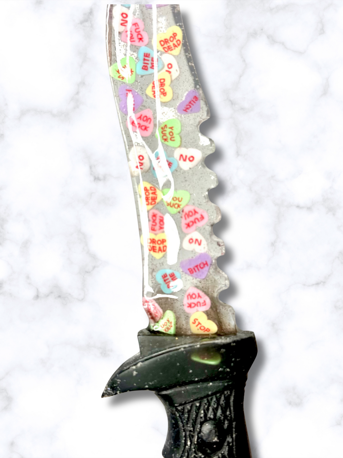 Hater Anti Valentines Heart Glitter Resin Fake Dagger