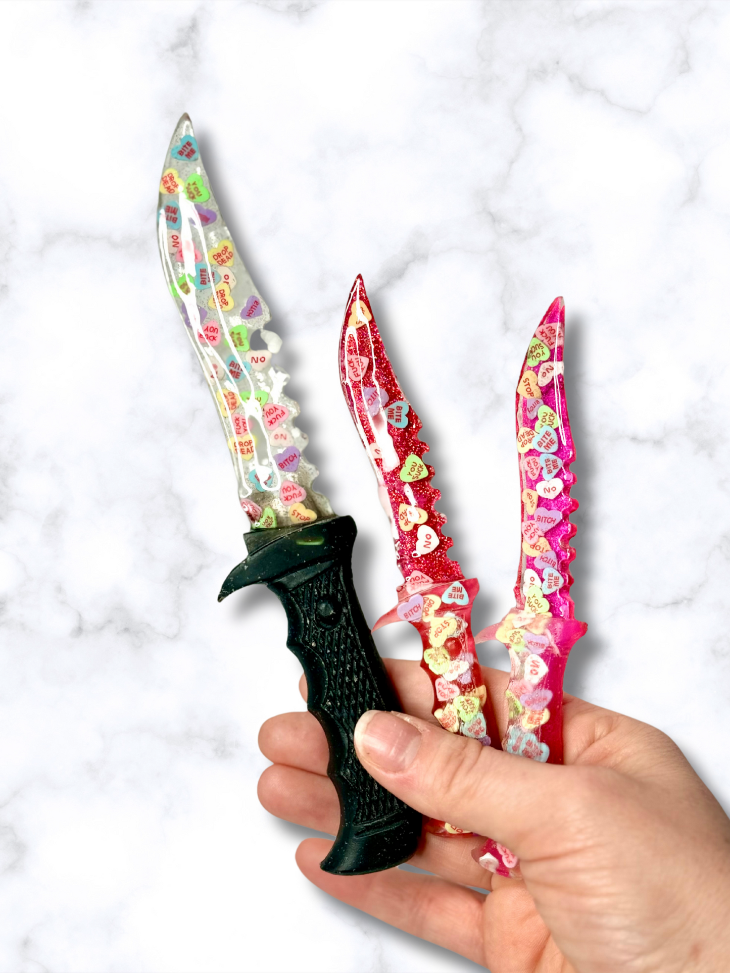 Hater Anti Valentines Heart Glitter Resin Fake Dagger