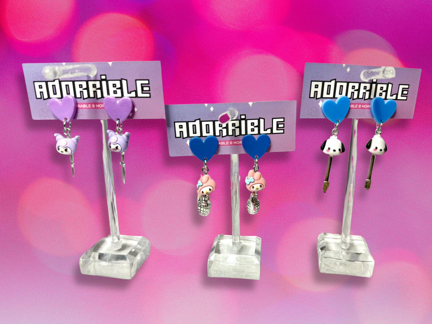 Kawaii Cutie Earrings with HK Characters and Metal Charms