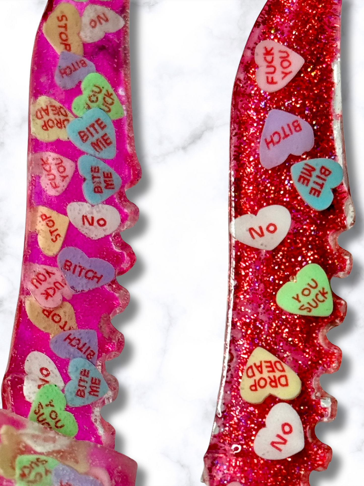 Hater Anti Valentines Heart Glitter Resin Fake Dagger