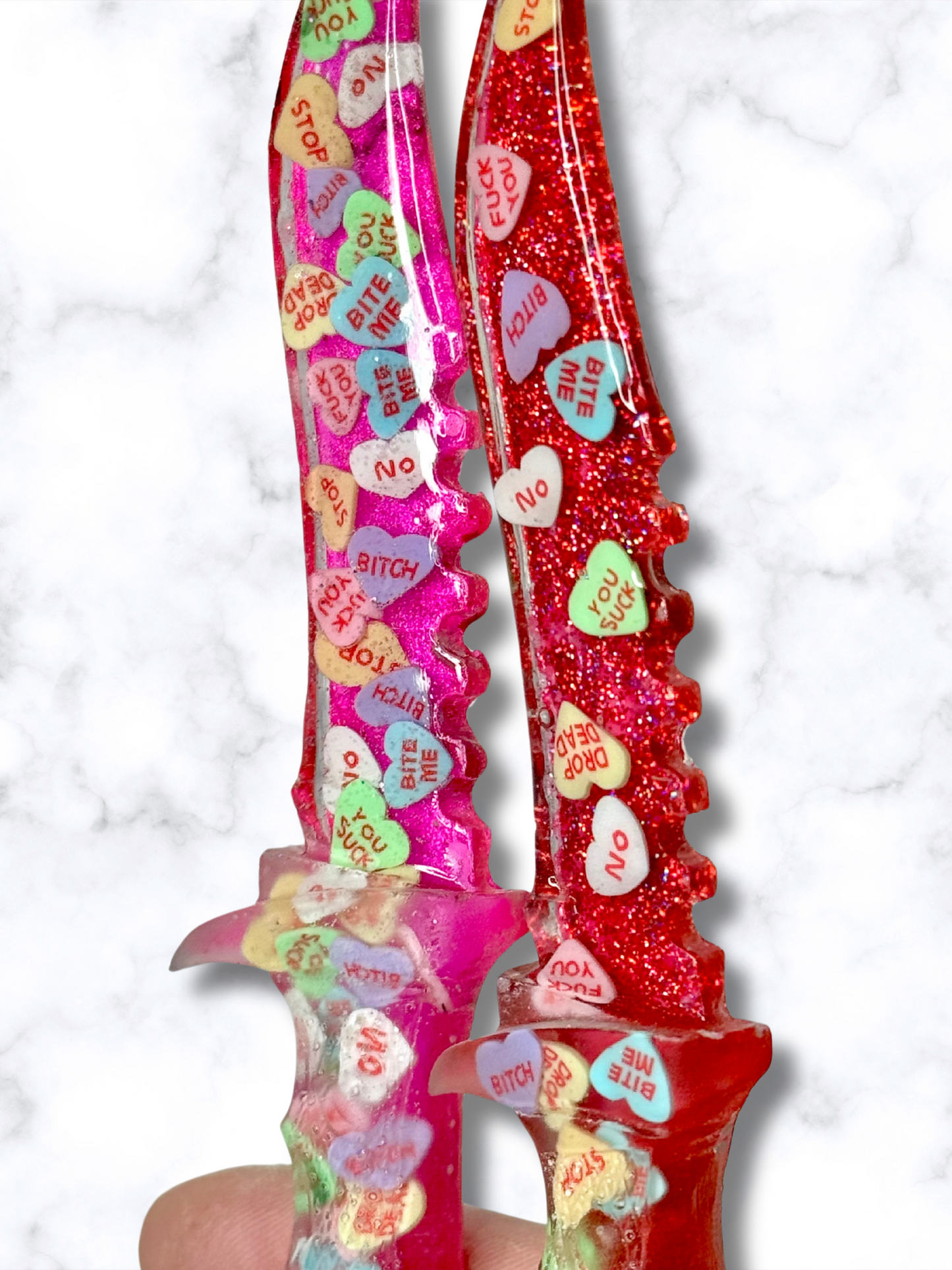 Hater Anti Valentines Heart Glitter Resin Fake Dagger
