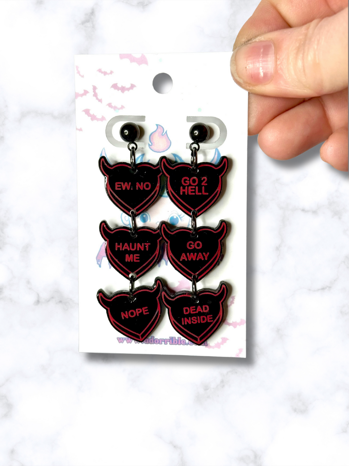 Devilish Conversation Heart Earrings