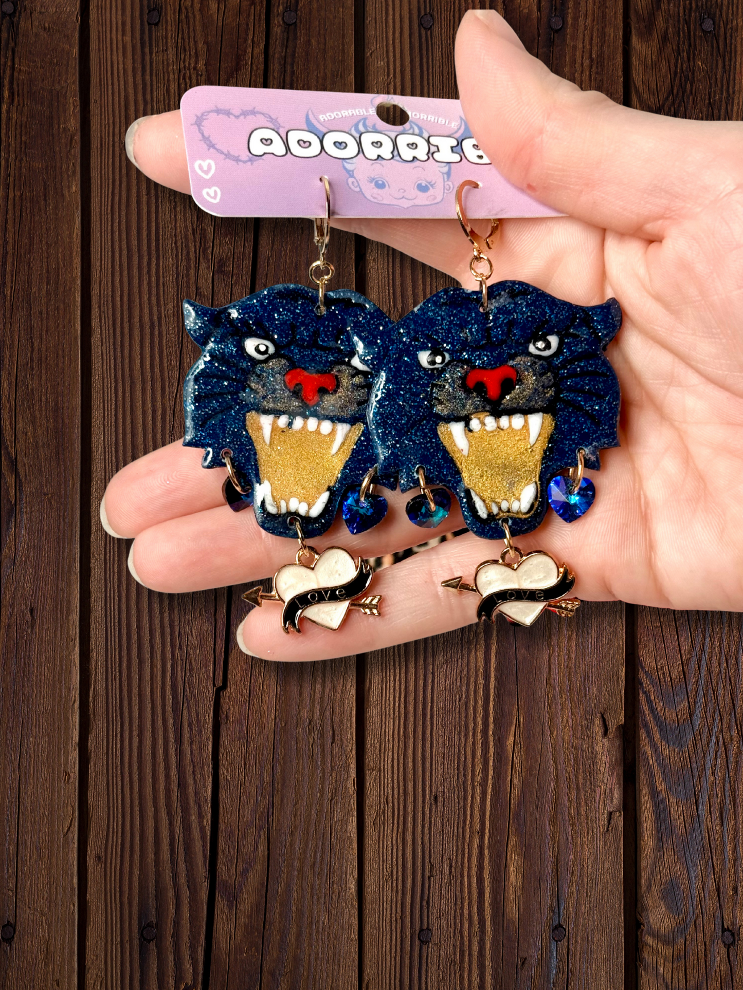Tiger Earrings with Dangle Charms