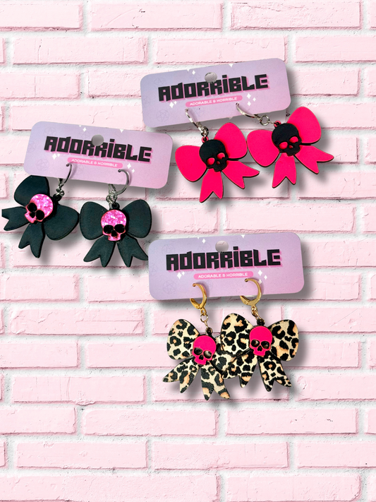 Skull Bow Dangle Earrings