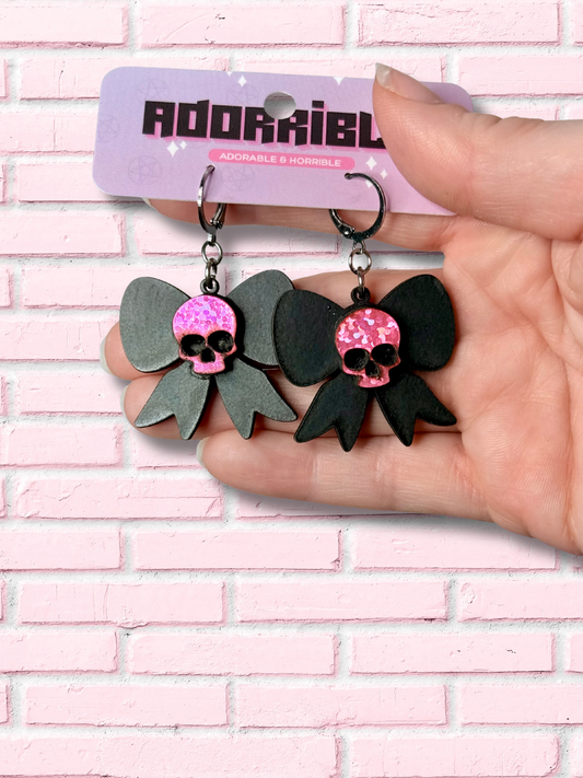 Skull Bow Dangle Earrings