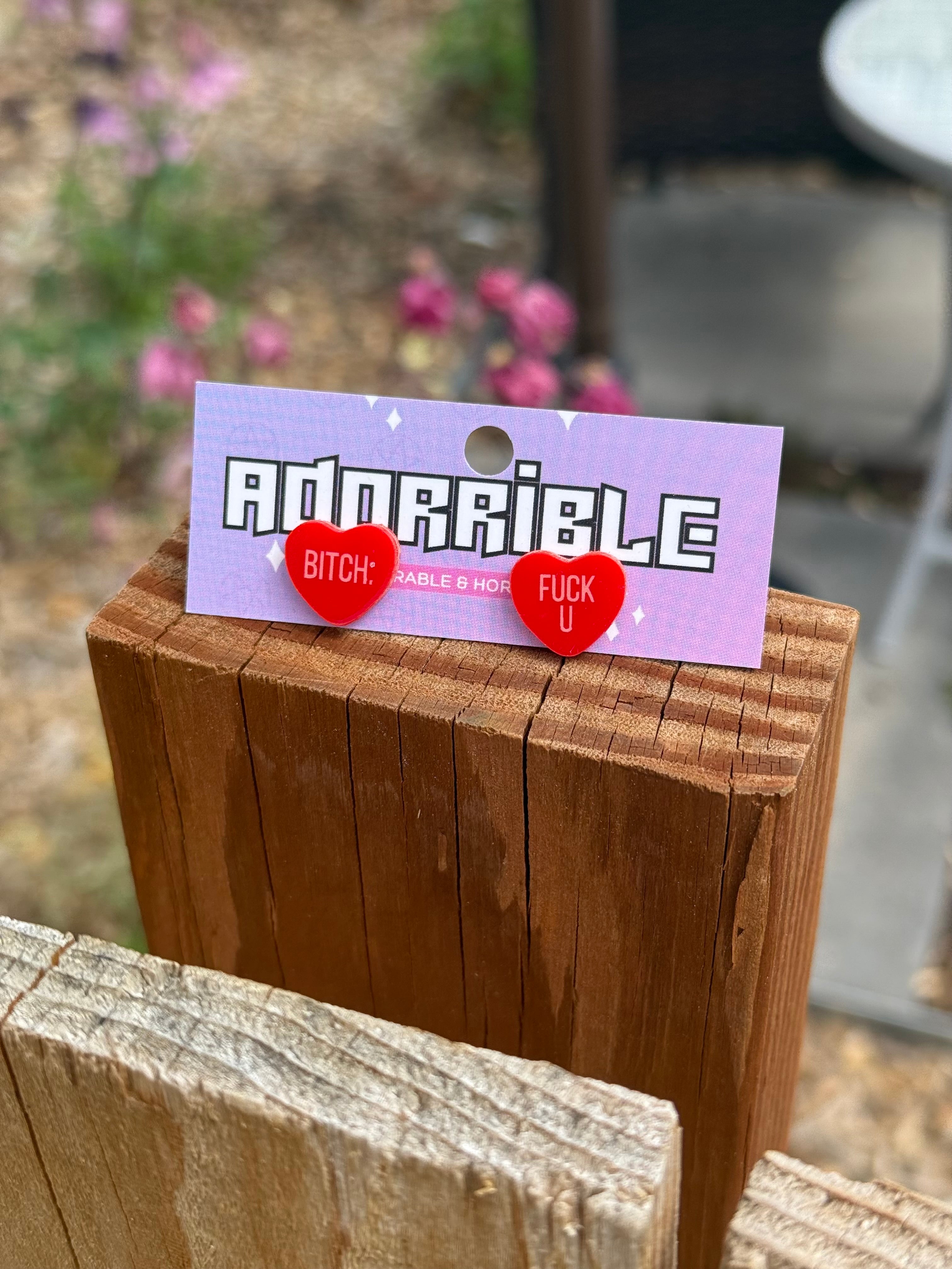 Sassy Sayings Heart Studs - Adorrible