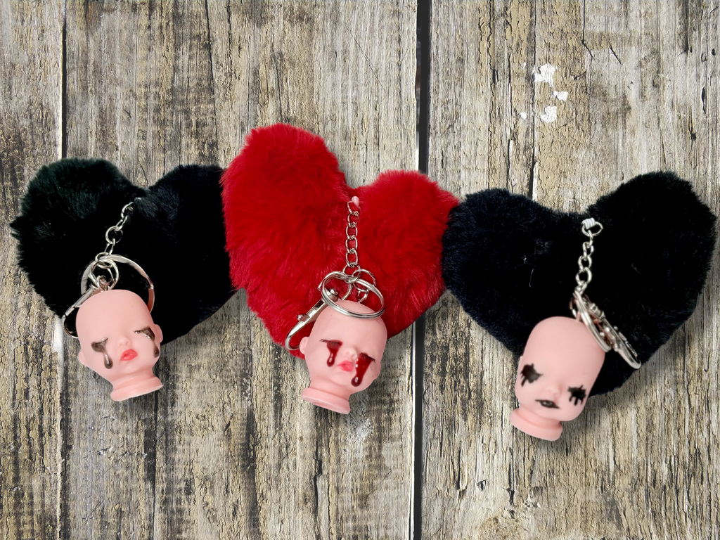 Goth Baby Keychain with Heart Puff