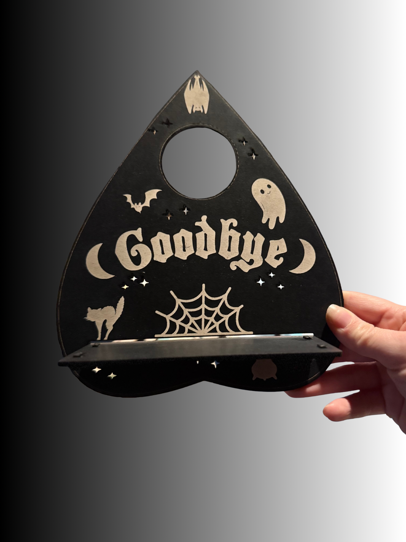 Black Ouija Goodbye Planchette Shelf