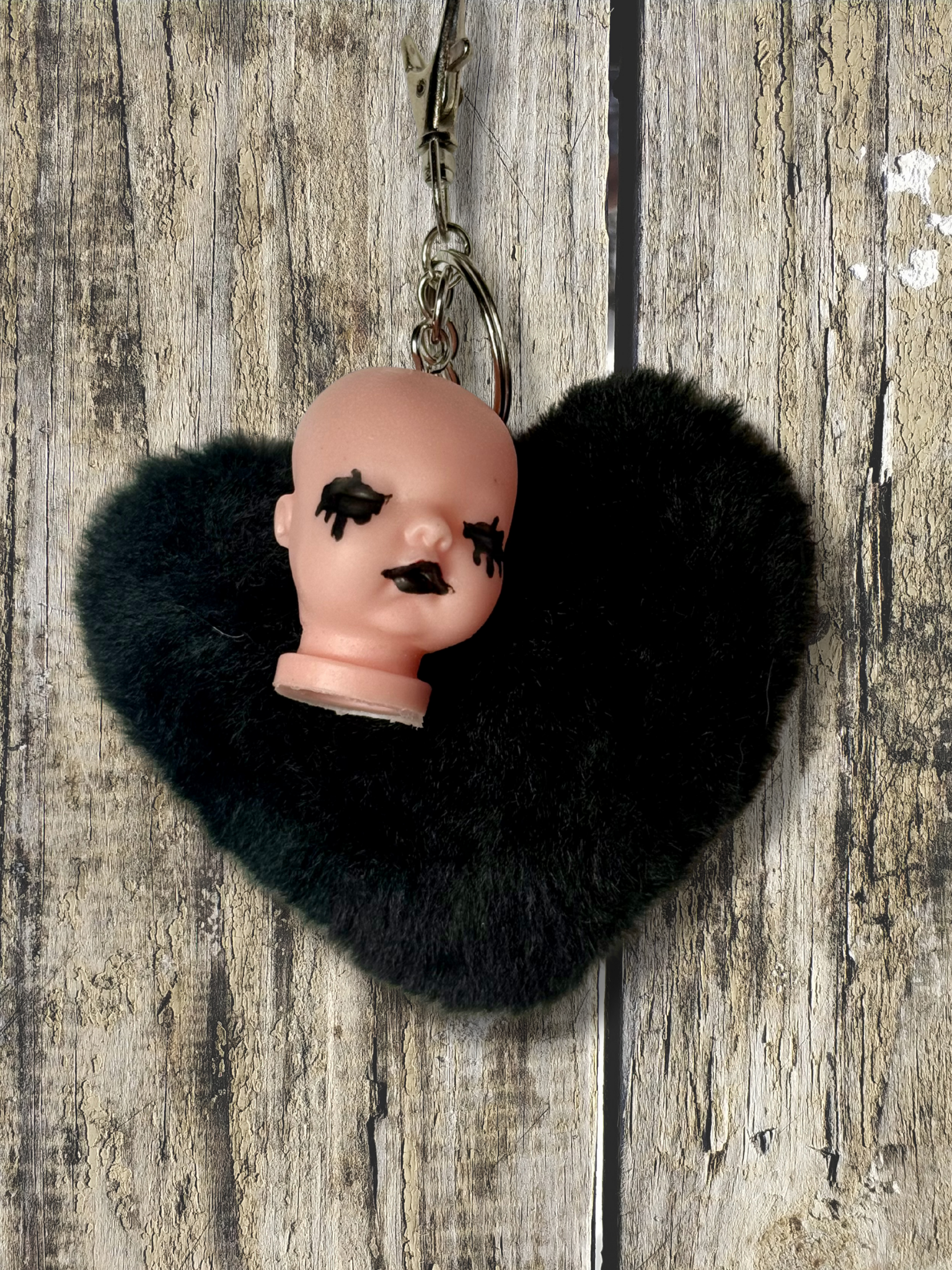 Goth Baby Keychain with Heart Puff