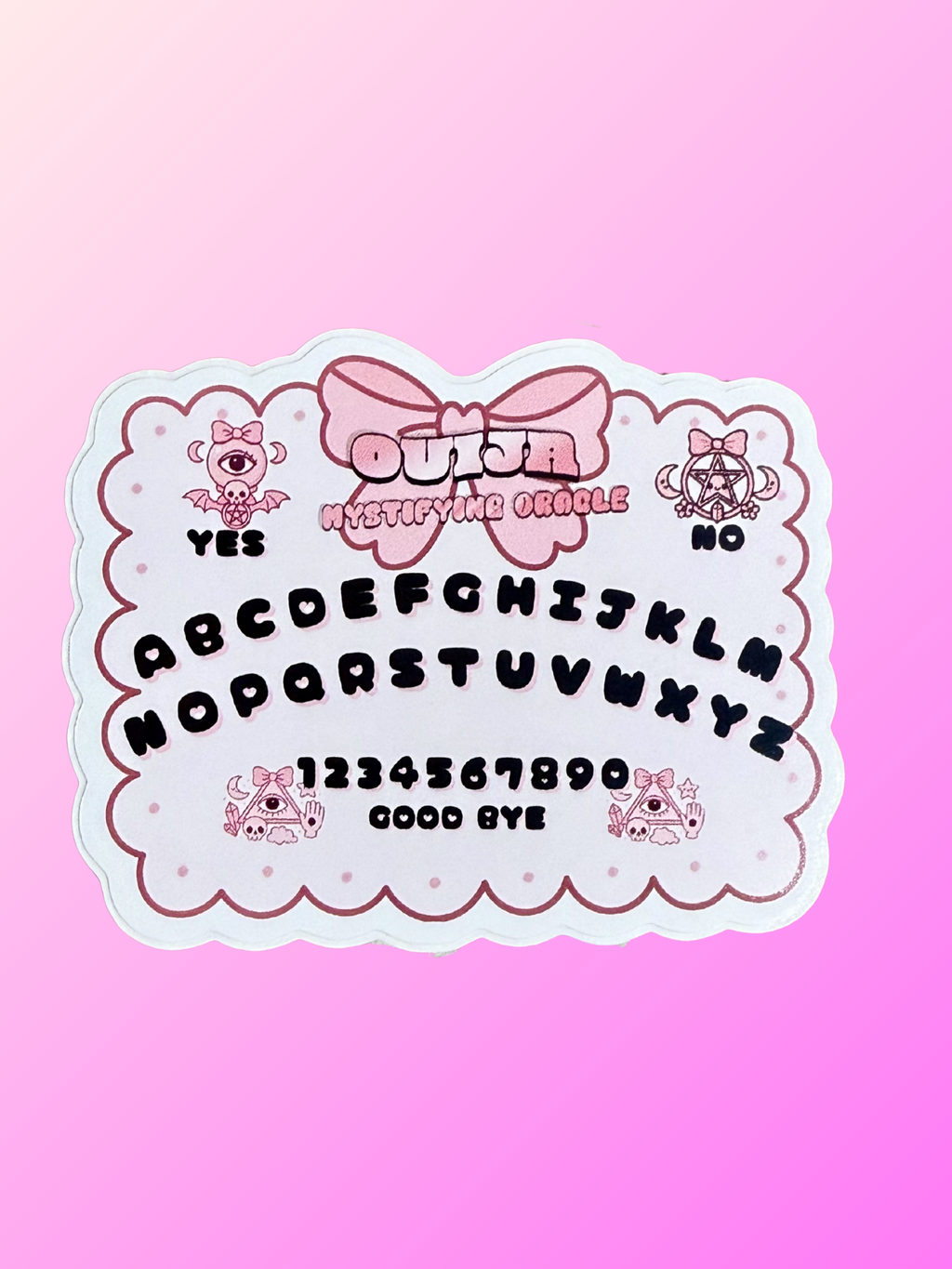 Kawaii Ouija Board sticker by Adorrible featuring colorful spooky design on a white background.
