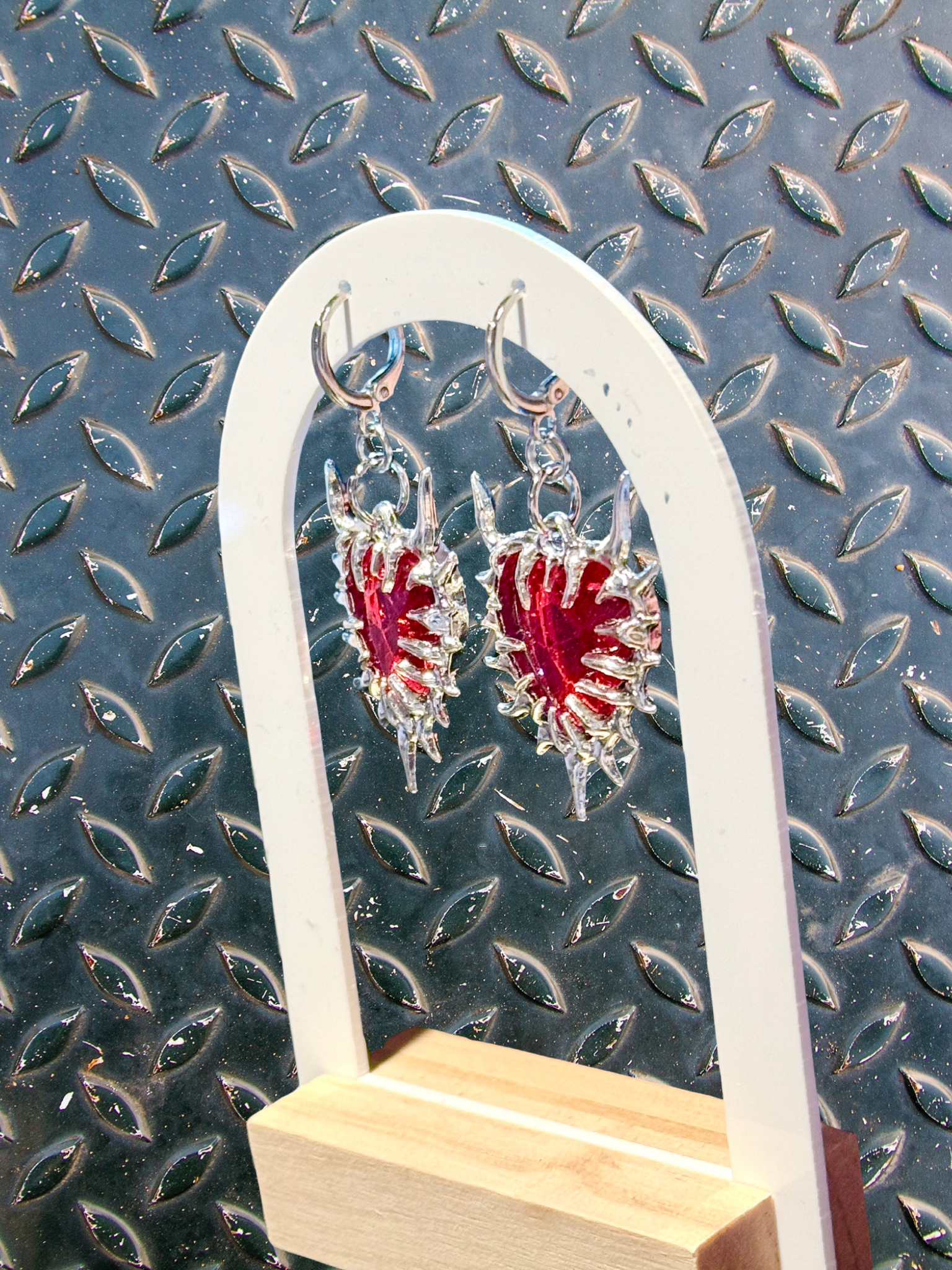 Adorrible Thorny Heart Gem Earrings featuring gold-tone earrings with heart-shaped gemstone accents and intricate thorn details.