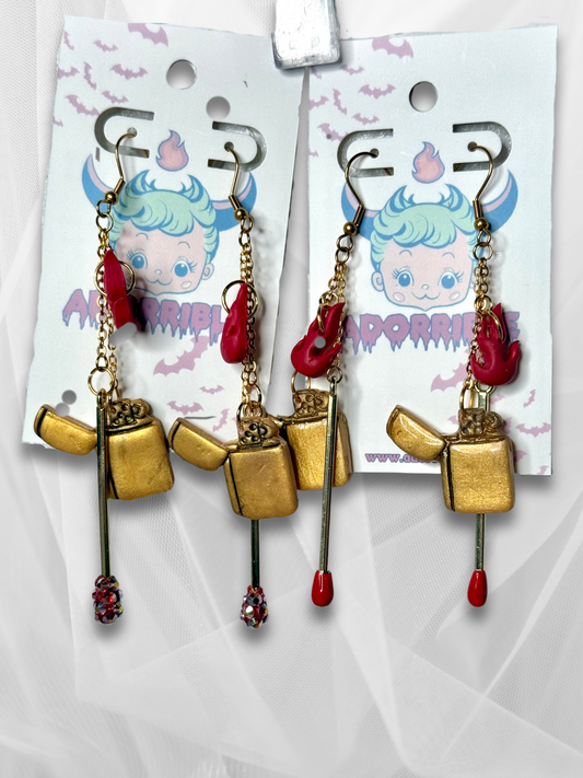 Lighter/Matchstick Long Dangle Earrings