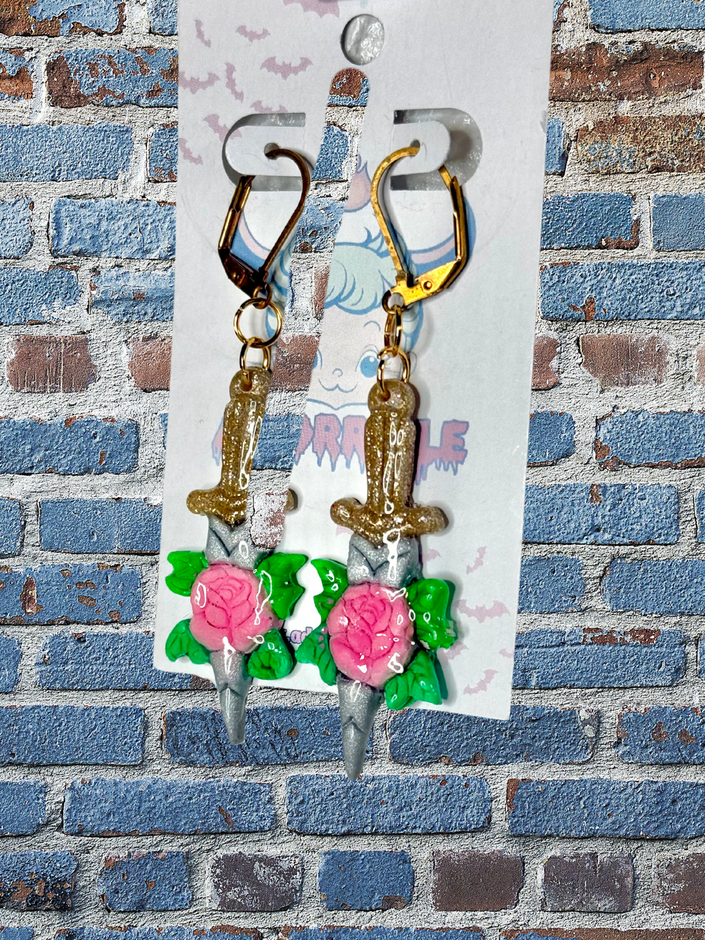 Rose Dagger Traditional Tattoo Inspired Polymer Clay Earrings - Adorrible