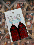 Adorrible Cathedral of Love acrylic dangle earrings featuring elegant, colorful design with intricate patterns.