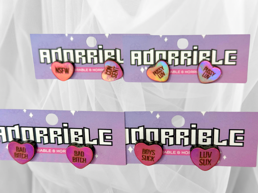 Sassy Sayings Heart Studs - Adorrible