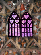 Adorrible Cathedral of Love acrylic dangle earrings featuring colorful, artistic design on silver hooks for women.