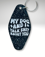 Adorrible dog lover motel keychain featuring a cute dog design on a small metal keyring.