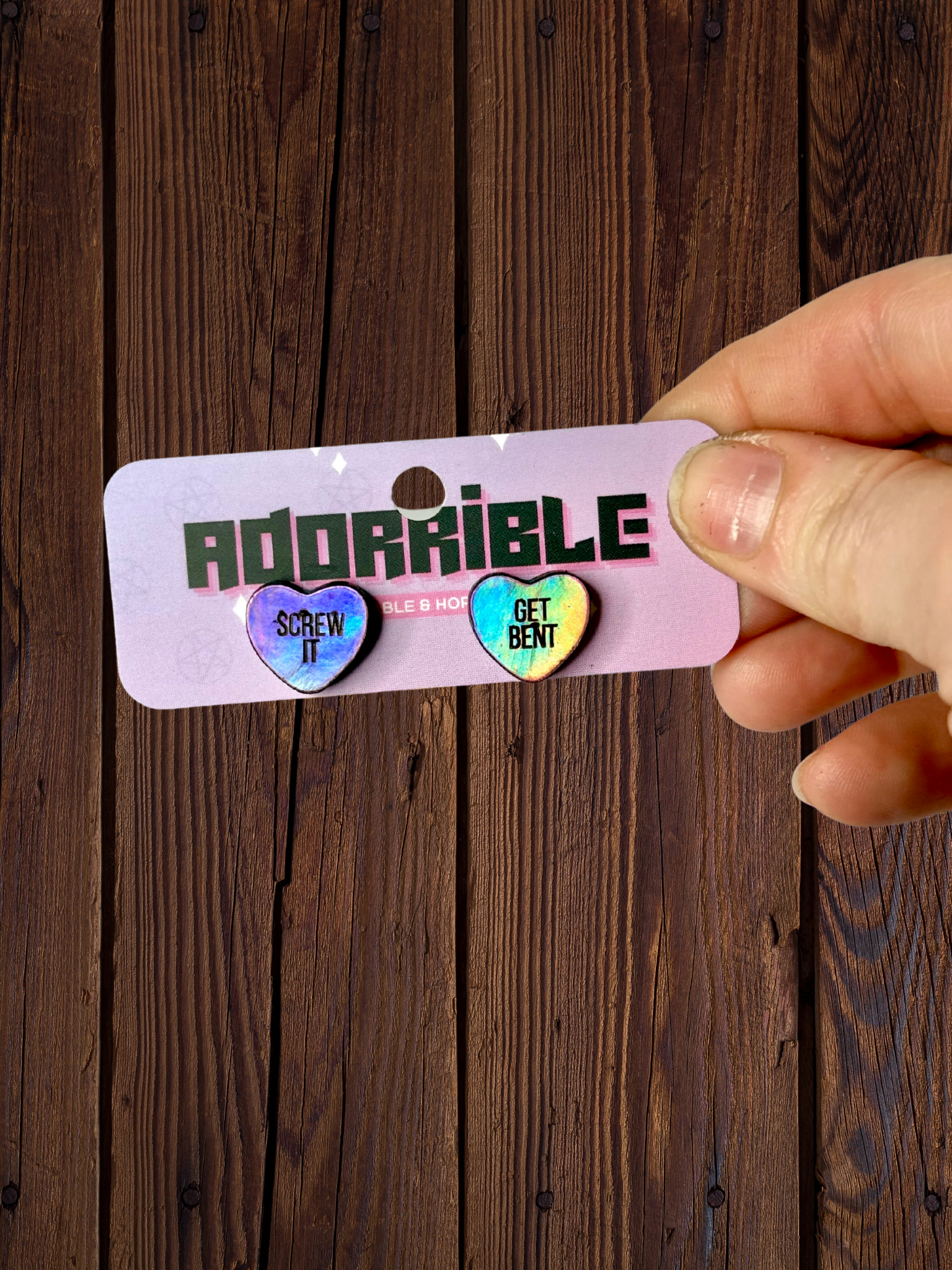 Sassy Sayings Heart Studs - Adorrible