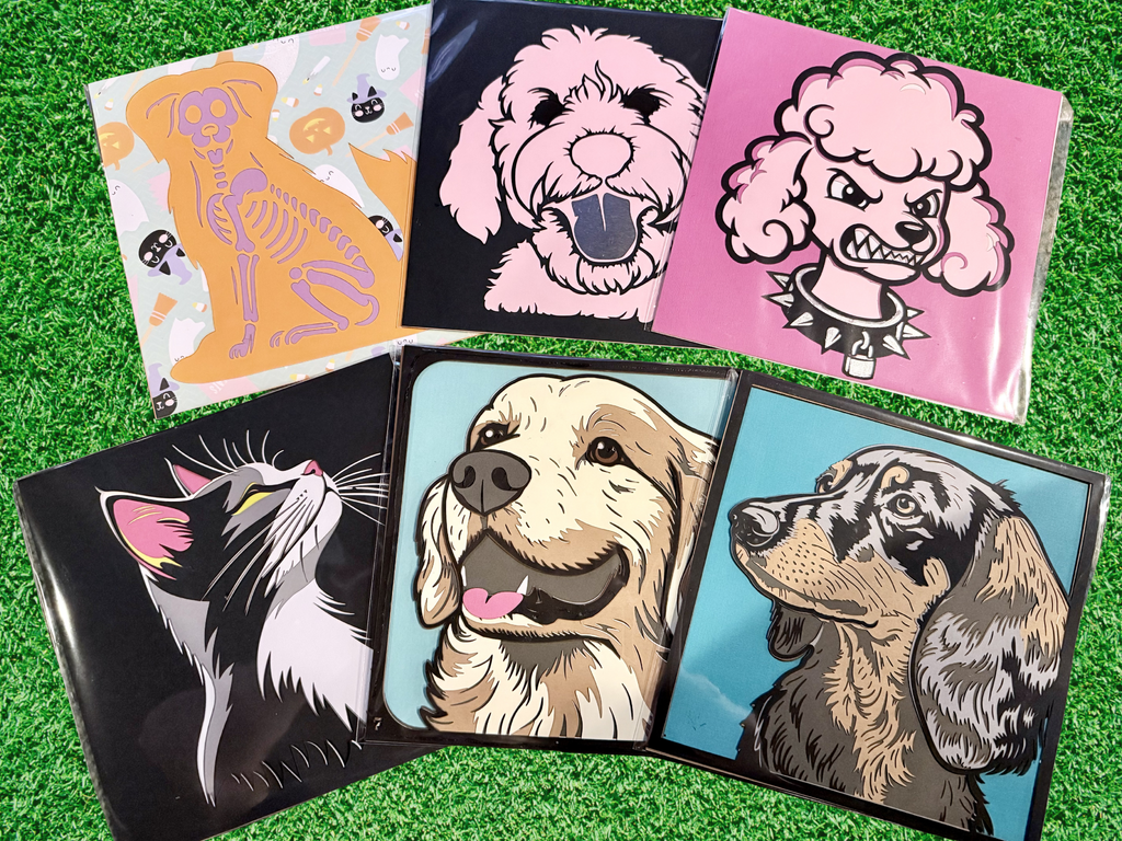 Adorrible dog layered paper 3D art featuring a realistic paper craft dog with detailed textured layers and vibrant colors.