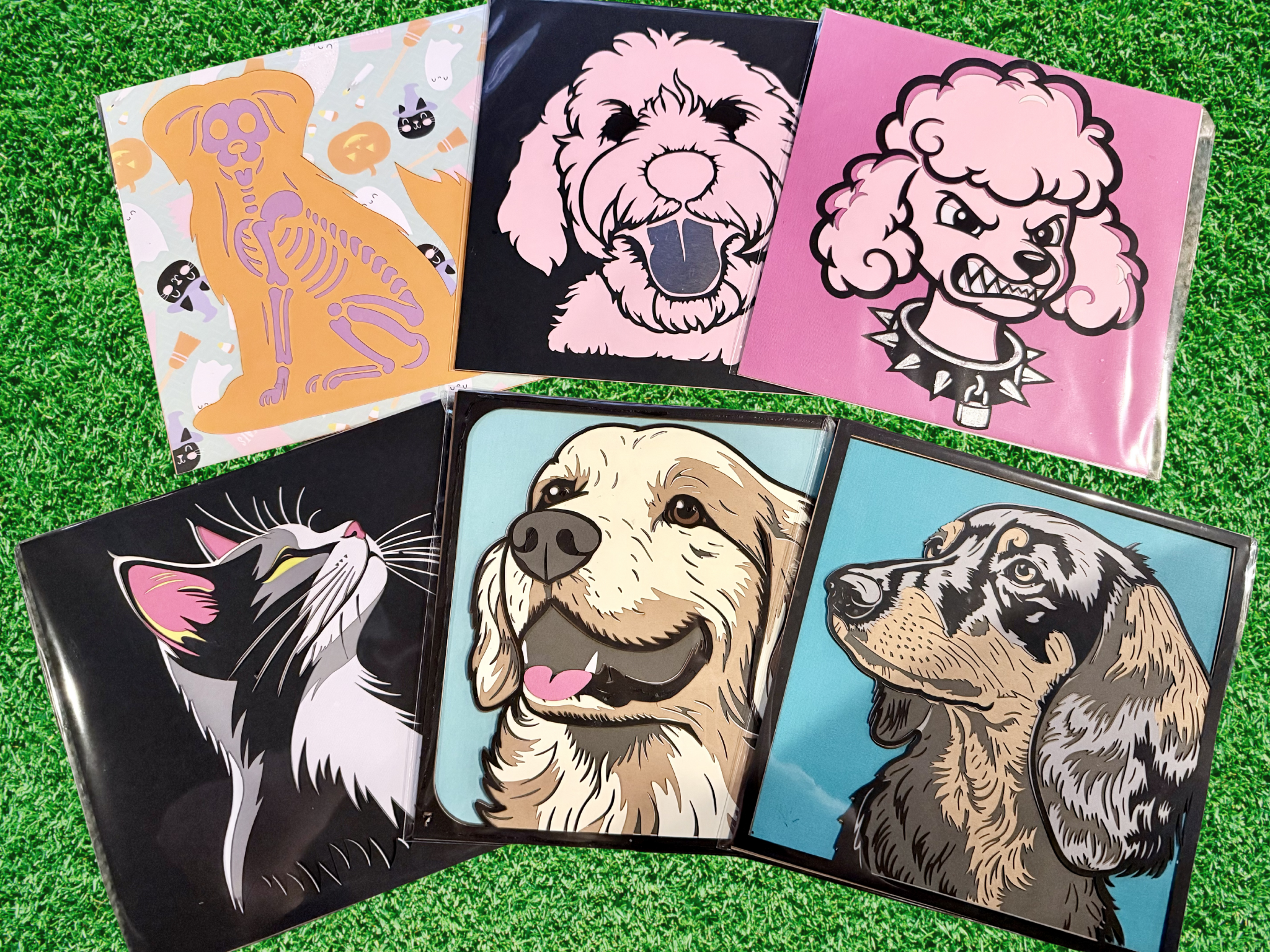 Adorrible dog layered paper 3D art featuring a realistic paper craft dog with detailed textured layers and vibrant colors.