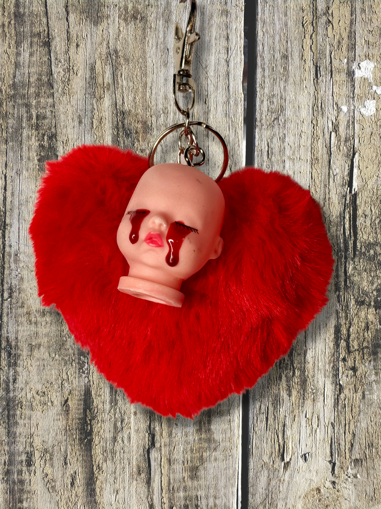 Goth Baby Keychain with Heart Puff