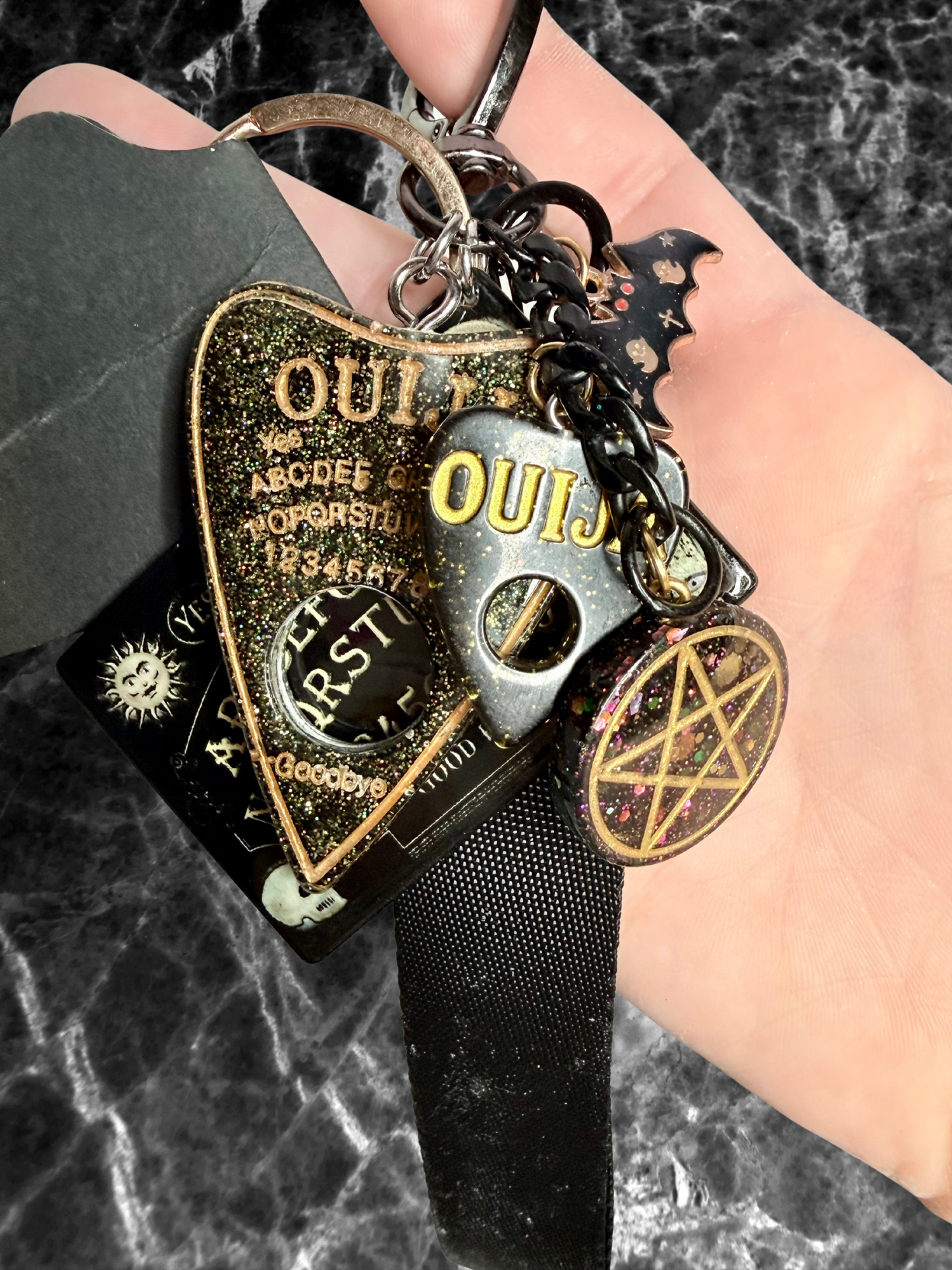 Ouija Board Keychain with Wristlet and Spooky Charms