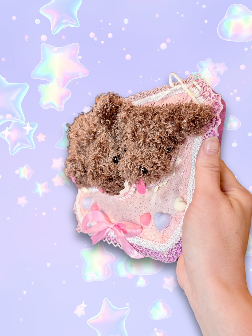 Adorrible plushie mounted taxidermy wall hanging showing a soft, colorful stuffed animal mounted like traditional taxidermy art.