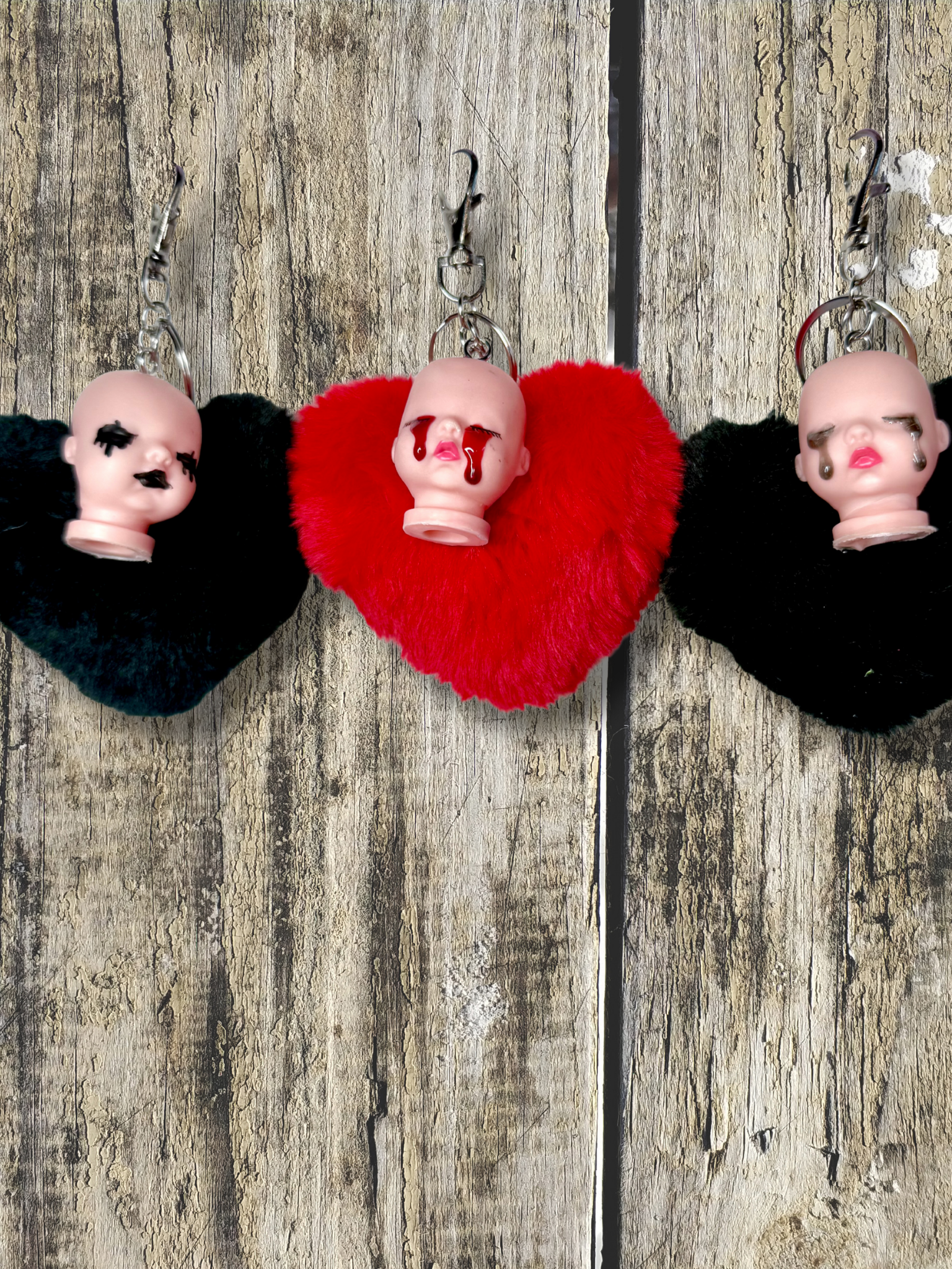 Goth Baby Keychain with Heart Puff
