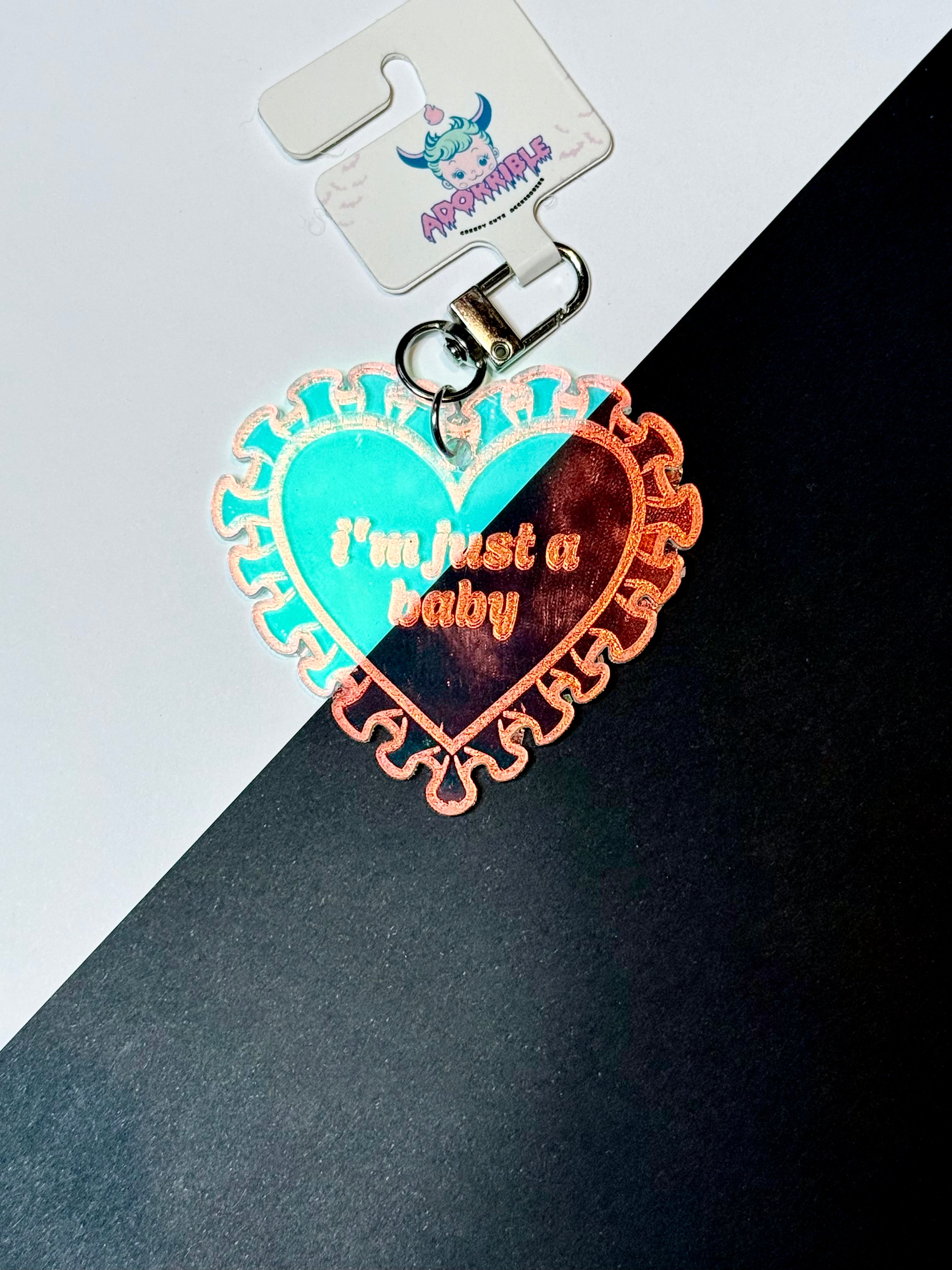 Just a Baby Iridescent Heart Keychain Bag Charm