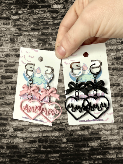 Y2K Flaming Heart Bow Dangle Earrings