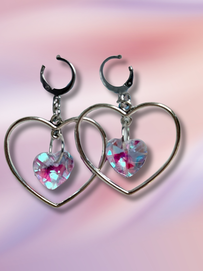 Heart Shaped Hoop Earrings with Heart Crystals