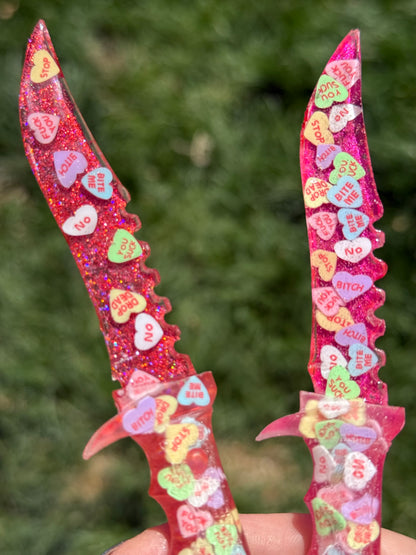Hater Anti Valentines Heart Glitter Resin Fake Dagger