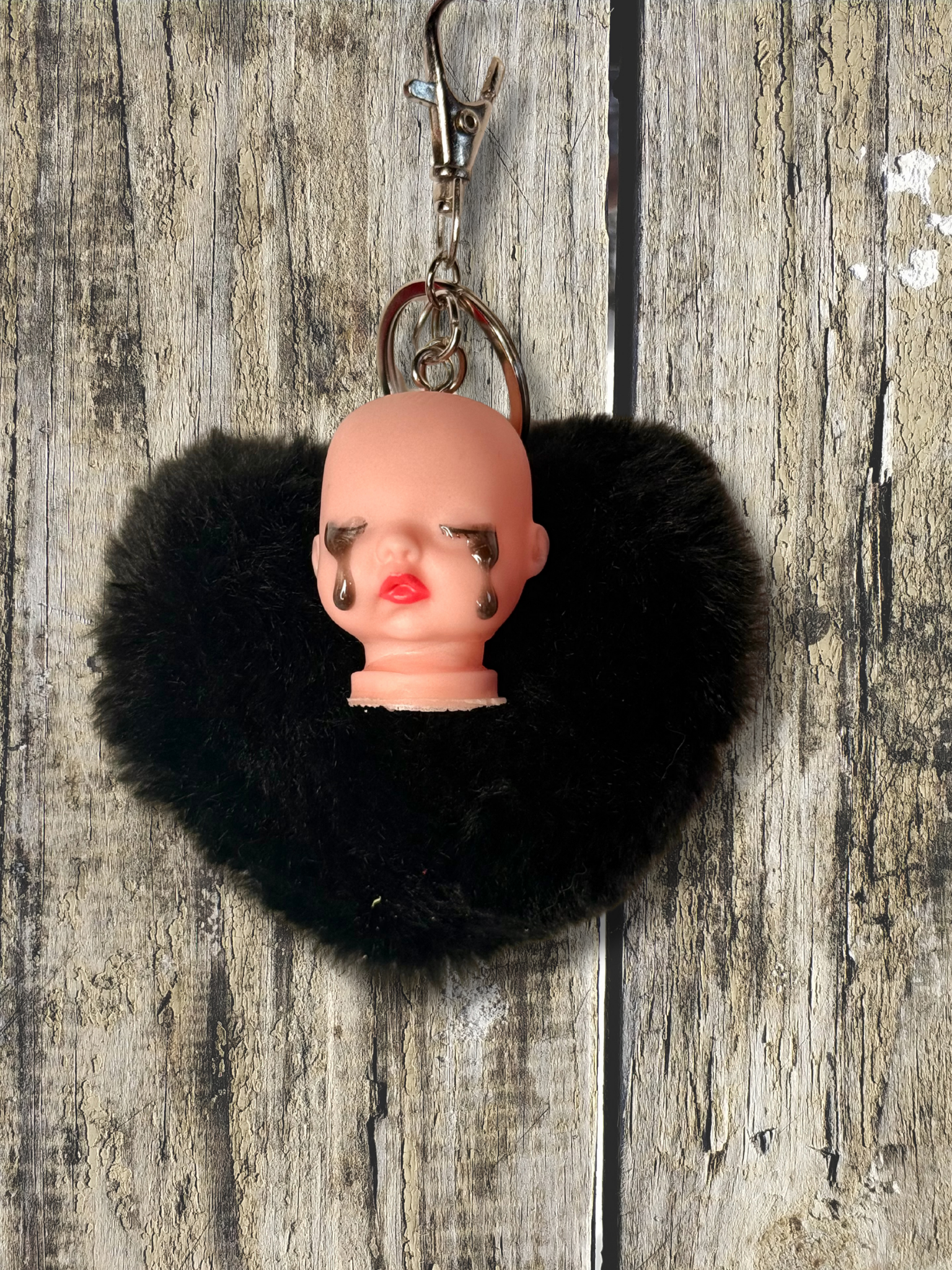 Goth Baby Keychain with Heart Puff
