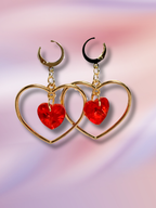 Heart Shaped Hoop Earrings with Heart Crystals - Adorrible