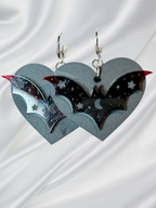 Adorrible Batty Heart earrings featuring black bat and heart-shaped design, stylish jewelry accessory for themed outfits.