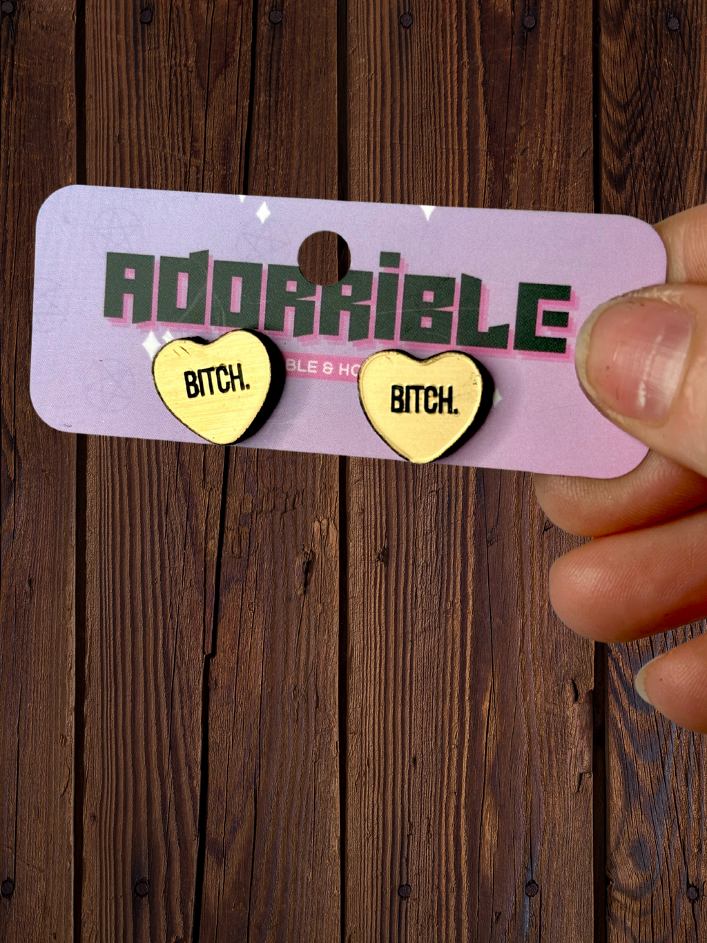 Sassy Sayings Heart Studs - Adorrible