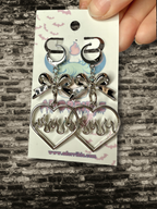 Y2K Flaming Heart Bow Dangle Earrings - Adorrible