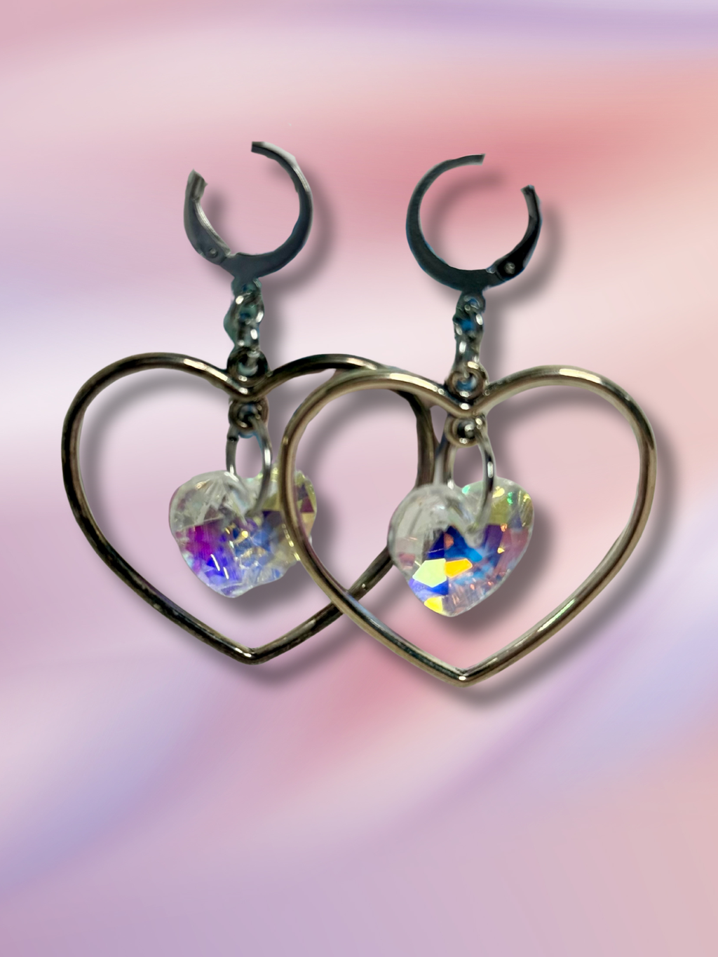Heart Shaped Hoop Earrings with Heart Crystals - Adorrible