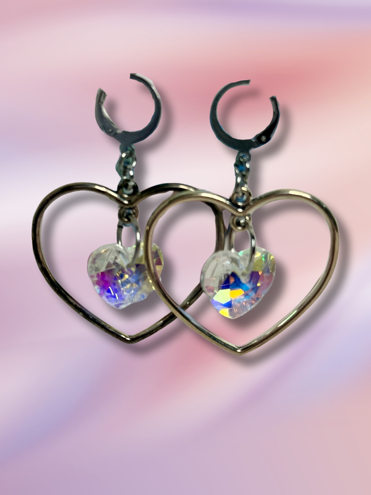 Heart Shaped Hoop Earrings with Heart Crystals - Adorrible