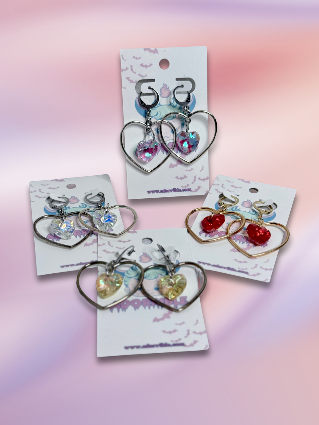 Heart Shaped Hoop Earrings with Heart Crystals - Adorrible