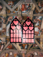Adorrible Cathedral of Love acrylic dangle earrings featuring intricate cathedral design and vibrant colors.