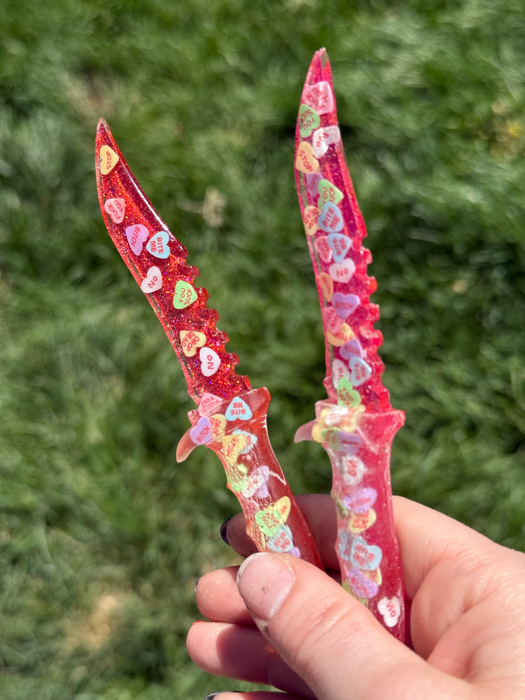 Hater Anti Valentines Heart Glitter Resin Fake Dagger - Adorrible