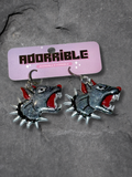 Adorrible Hell Hound earrings featuring detailed dog head designs with pointed ears and dark finish, perfect for gothic jewelry style.