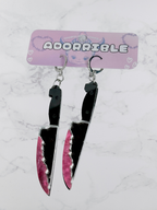 Layered Bloody Knife Dangle Dagger Earrings by Adorrible featuring gothic-style silver-tone earrings with dagger and blood-themed design