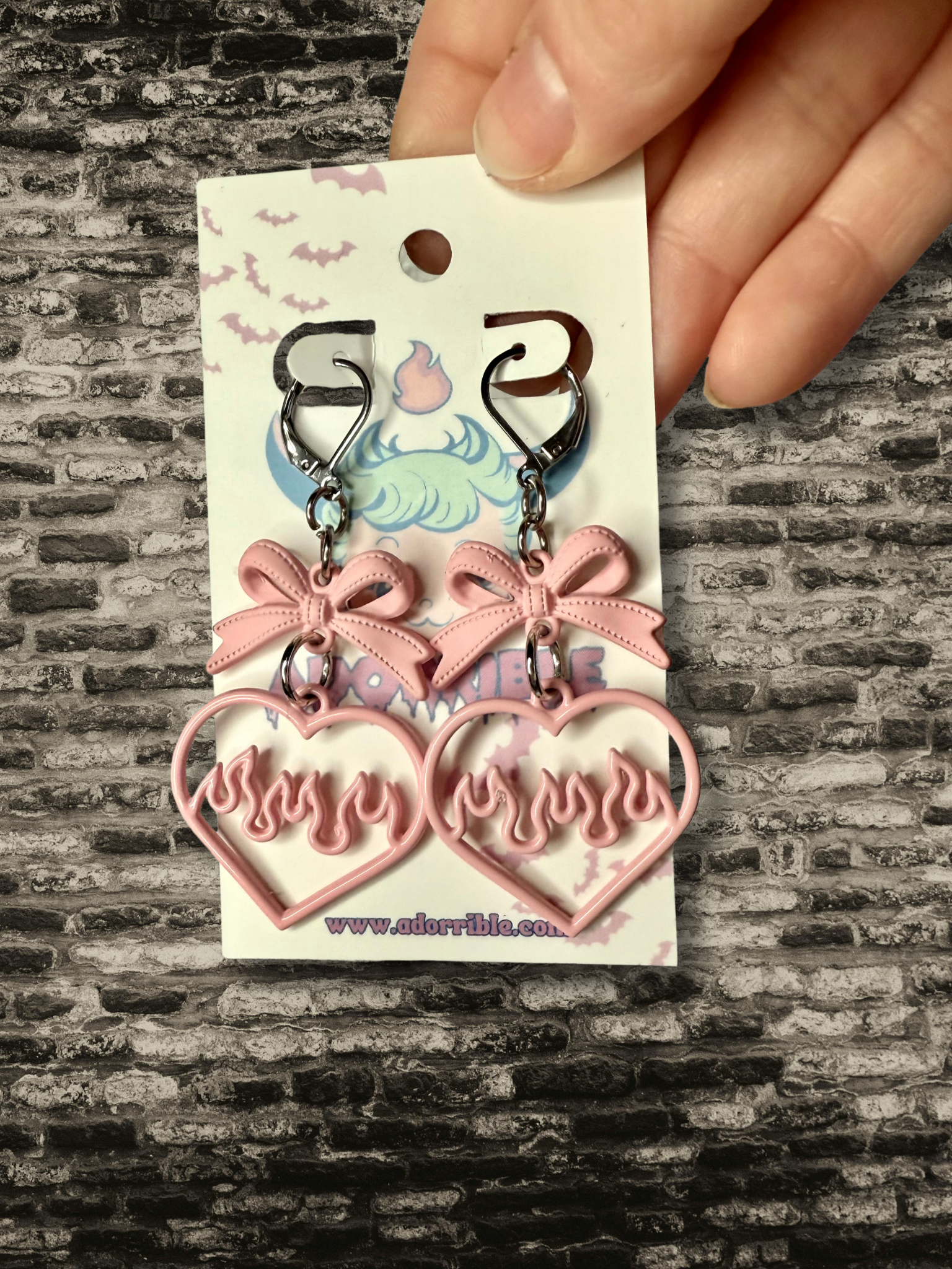 Y2K Flaming Heart Bow Dangle Earrings - Adorrible